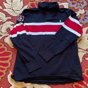 Vintage Polo Ralph Lauren Rugby Shirt Black Red Cream Long Sleeve Men's Size L